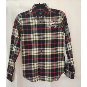 Vintage Ralph Lauren Blue Label Shirt Women Flannel Crest Tartan Plaid Top 6 Y2K